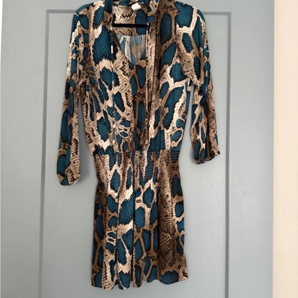 Ariella Blue and Brown Python Patterned Dress - image 1